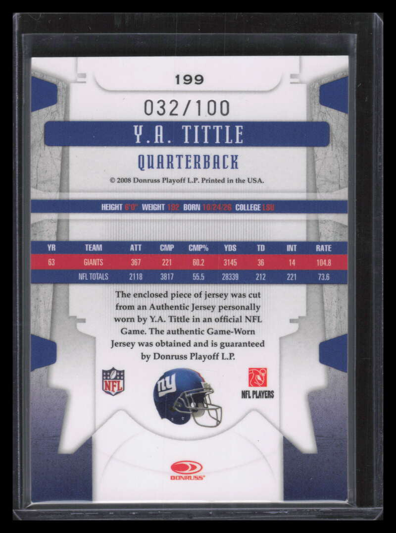 2008 Leaf Limited Threads 199 Y. A. Tittle Jersey 32/100