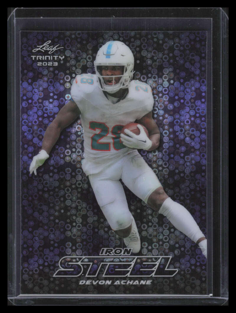 2023 Leaf Trinity Steel Iron Purple Donut Circles s26 Devon Achane Rookie 6/8