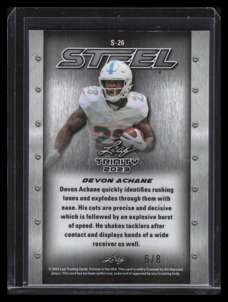 2023 Leaf Trinity Steel Iron Purple Donut Circles s26 Devon Achane Rookie 6/8