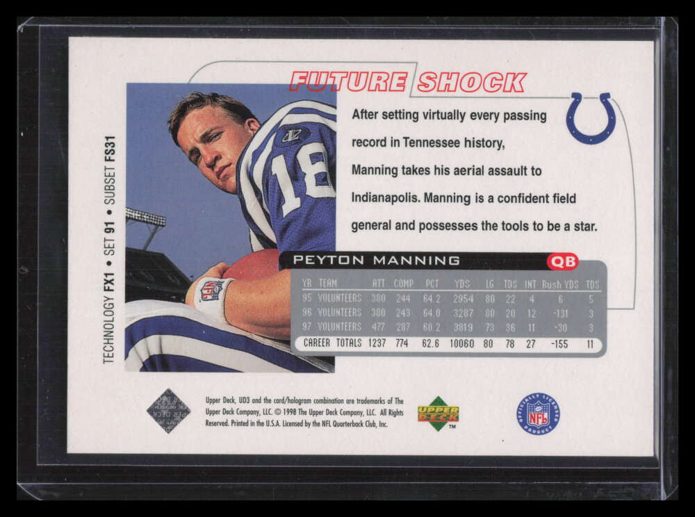 1998 UD3 91 Peyton Manning FF Rookie Future Shock