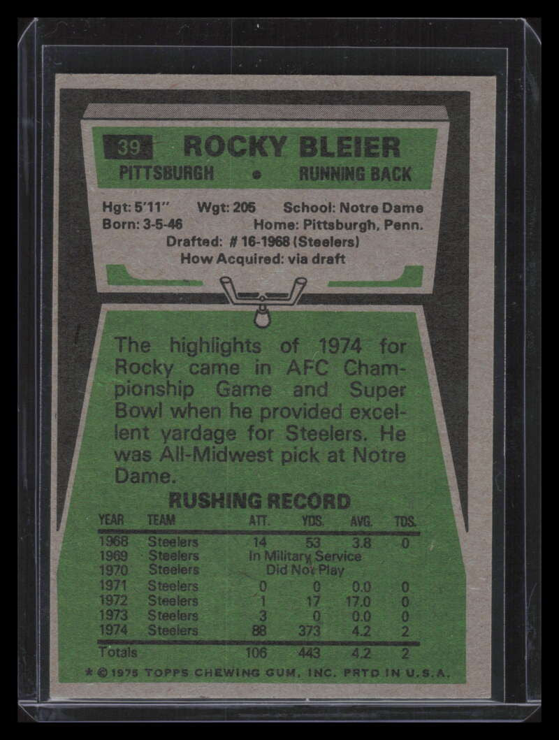 1975 Topps 39 Rocky Bleier Rookie EX 141041