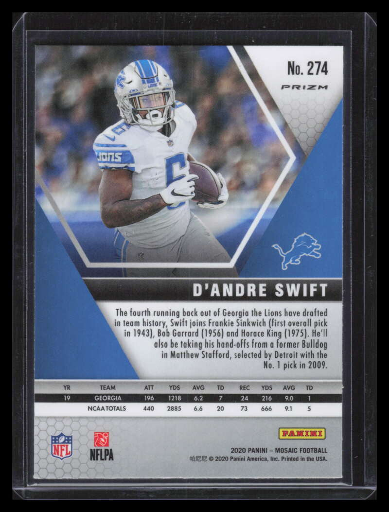 2020 Panini Mosaic Mosaic Genesis Refractor 274 D'Andre Swift DEB Rookie Debut