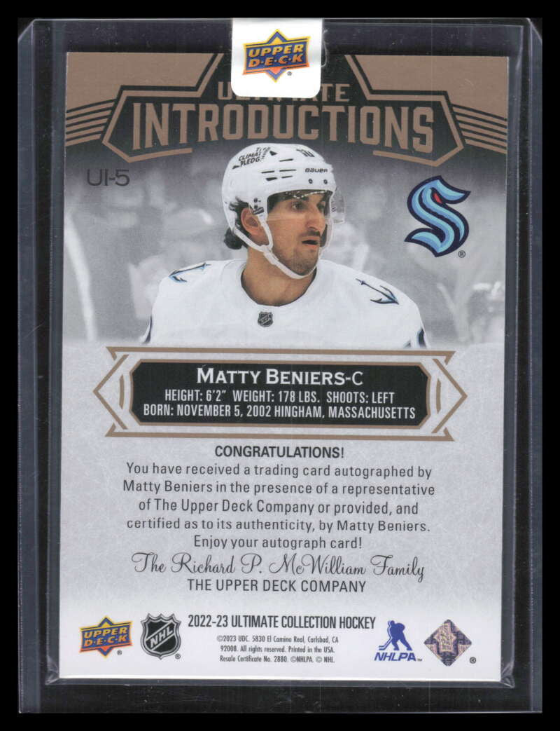 2022-23 Ultimate Introductions Autographs ui5 Matty Beniers Rookie Auto SP