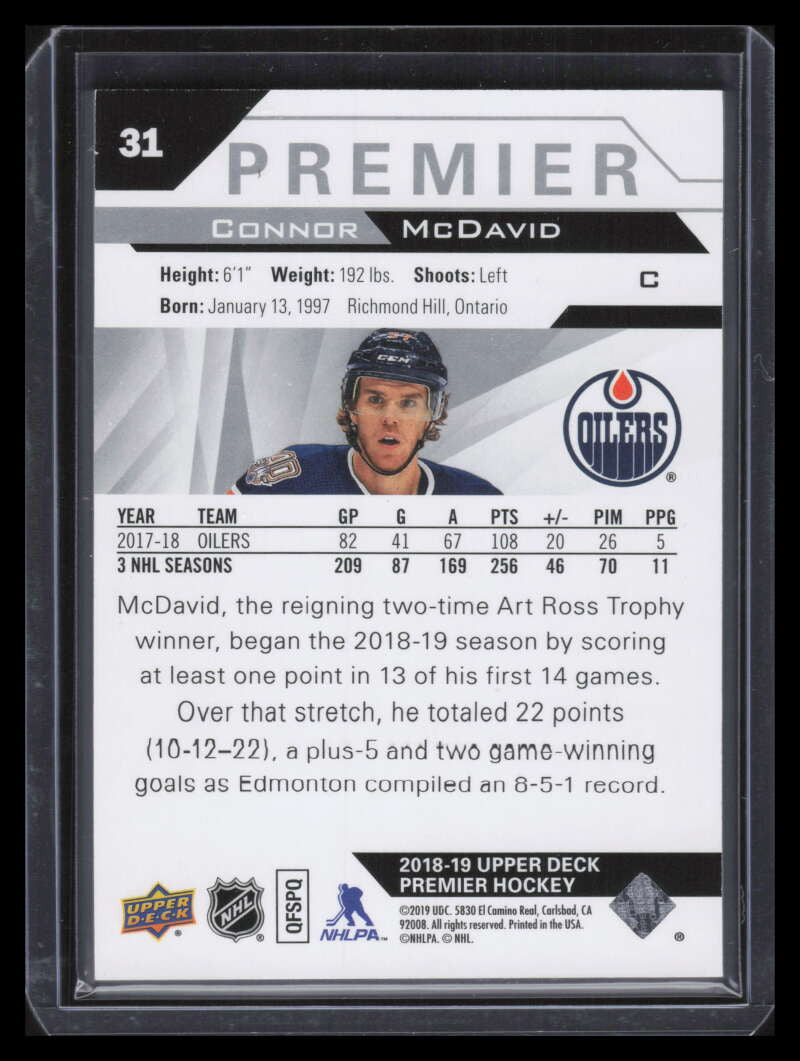 2018-19 Upper Deck Premier 31 Connor McDavid 128/199