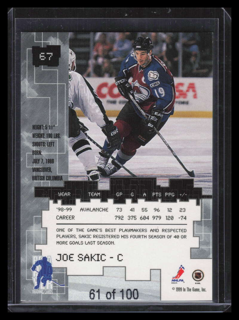 1999-00 BAP Millennium Sapphire 67 Joe Sakic 61/100