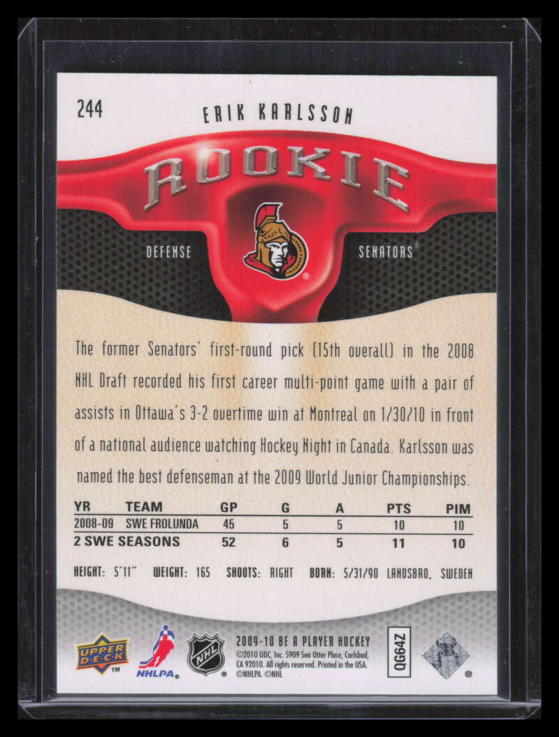 DELETE 152556 2009-10 Be A Player 244 Erik Karlsson Rookie 95/99