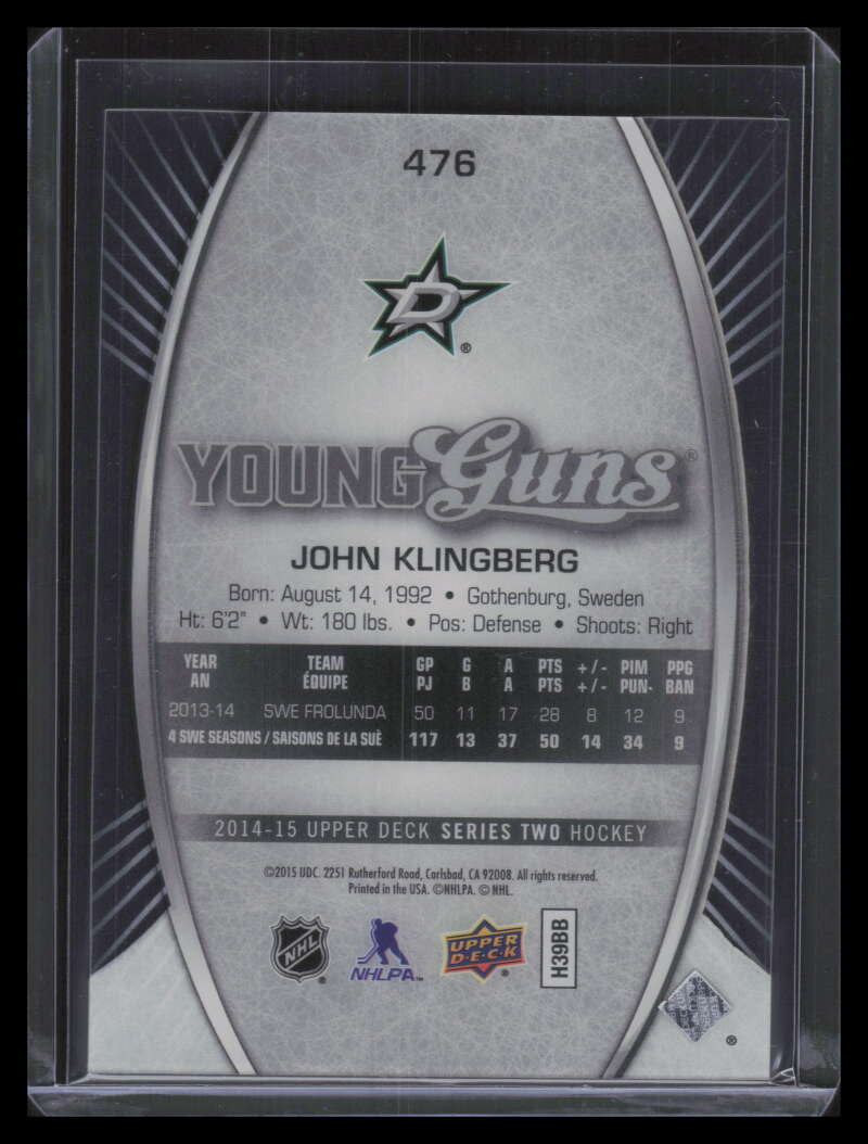 2014-15 Upper Deck Young Guns Acetate 476 John Klingberg Rookie YG