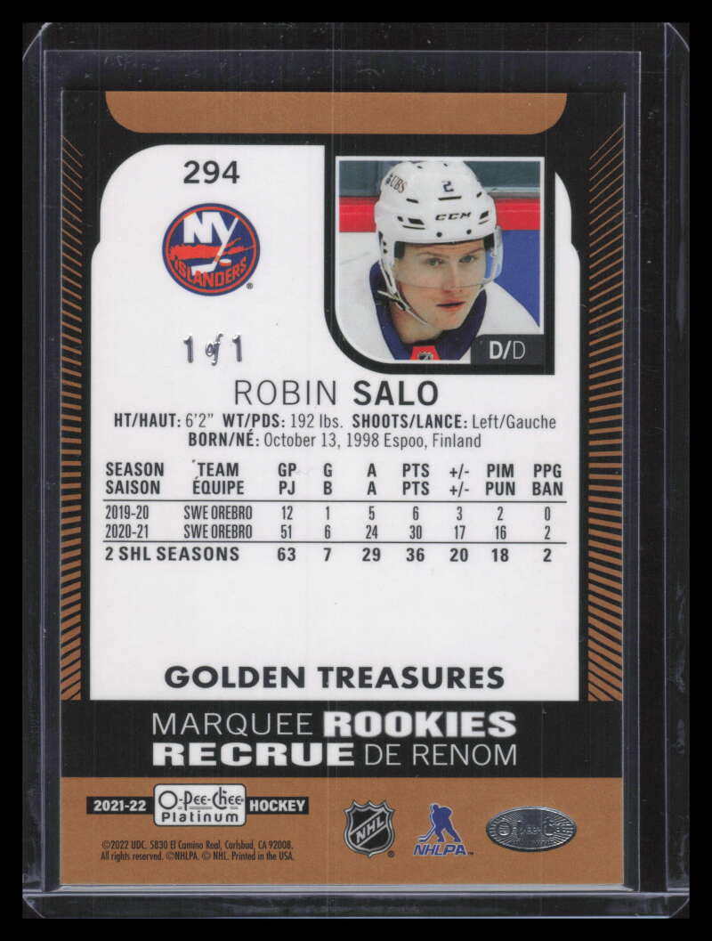 2021-22 O-Pee-Chee Platinum Golden Treasures 294 Robin Salo 1/1