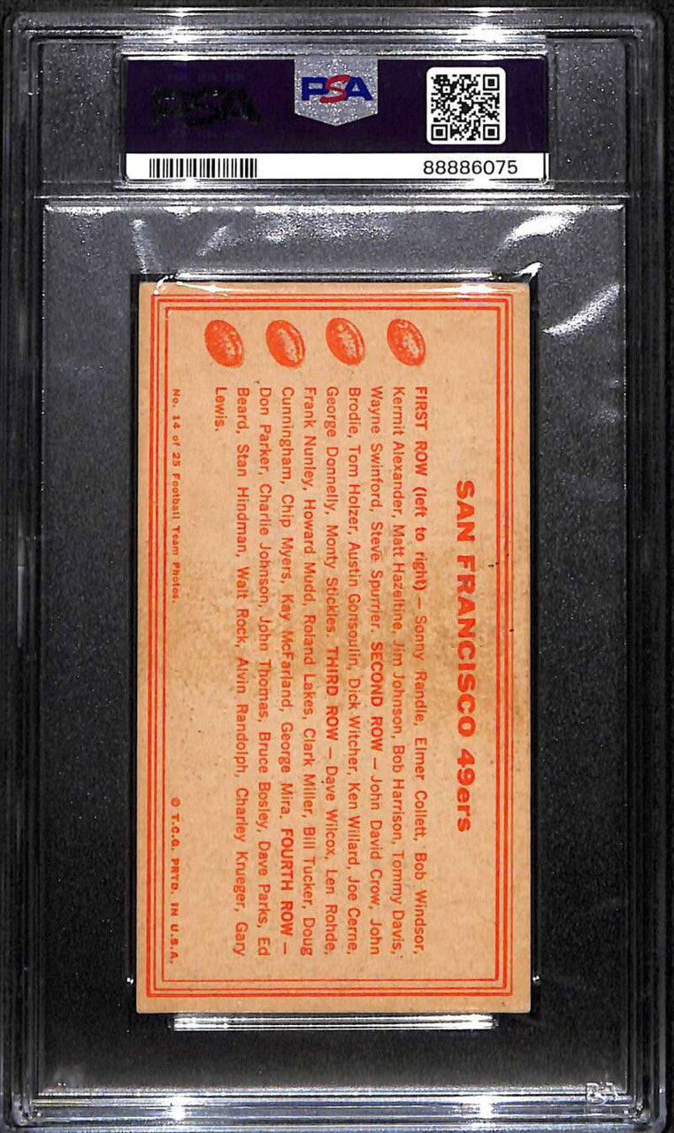 1968 Topps Test Teams 14 San Francisco 49ers PSA 3 VG