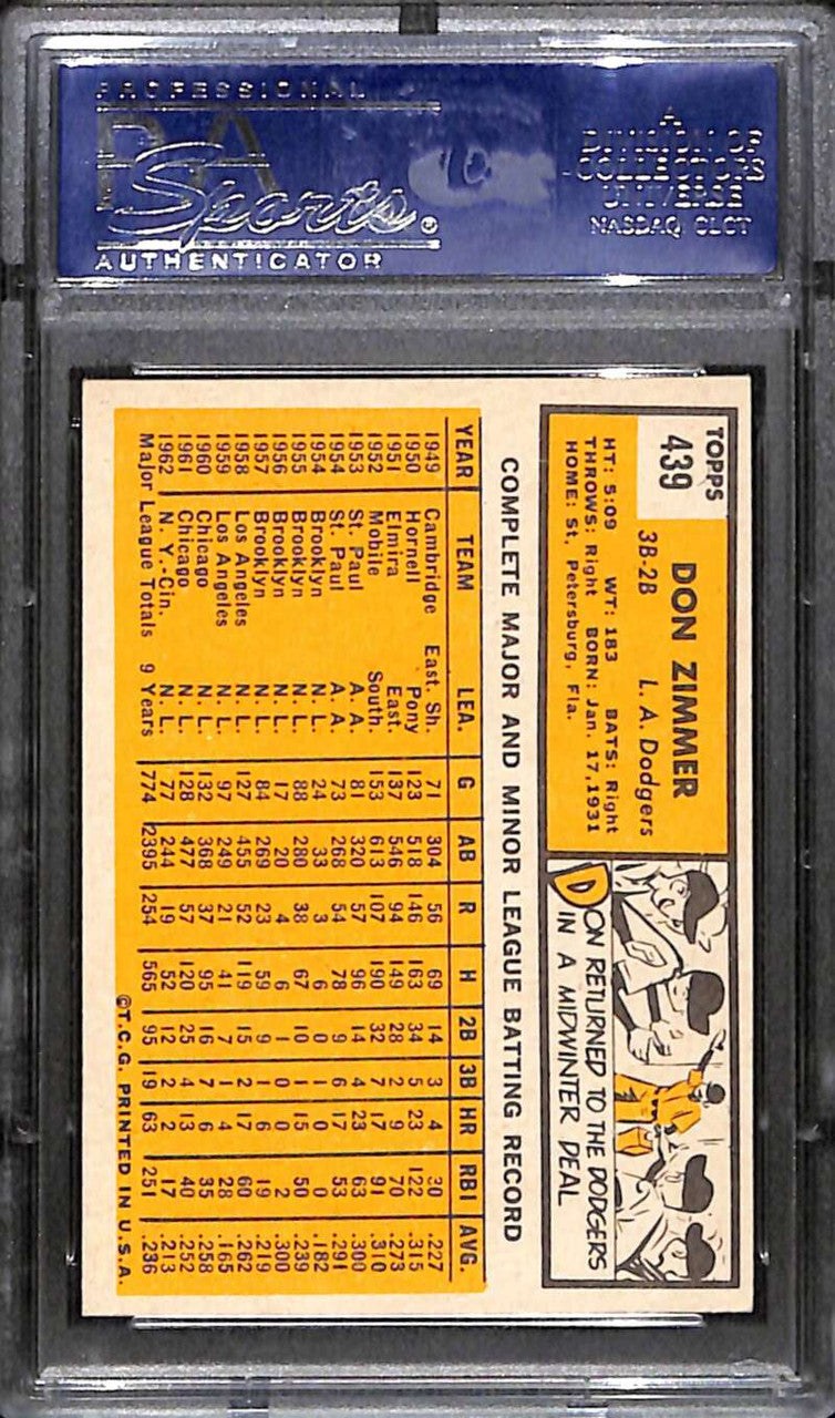 1963 Topps 439 Don Zimmer PSA 7 NM