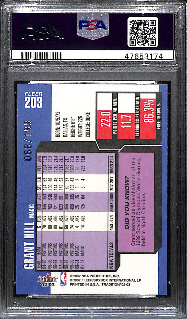 2002-03 Fleer Tradition Crystal 203 Grant Hill 68/199 PSA 9 MINT