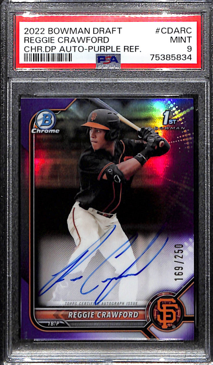 2022 Bowman Chrome Purple Refractor Reggie Crawford Rookie Auto 169/250 PSA 9