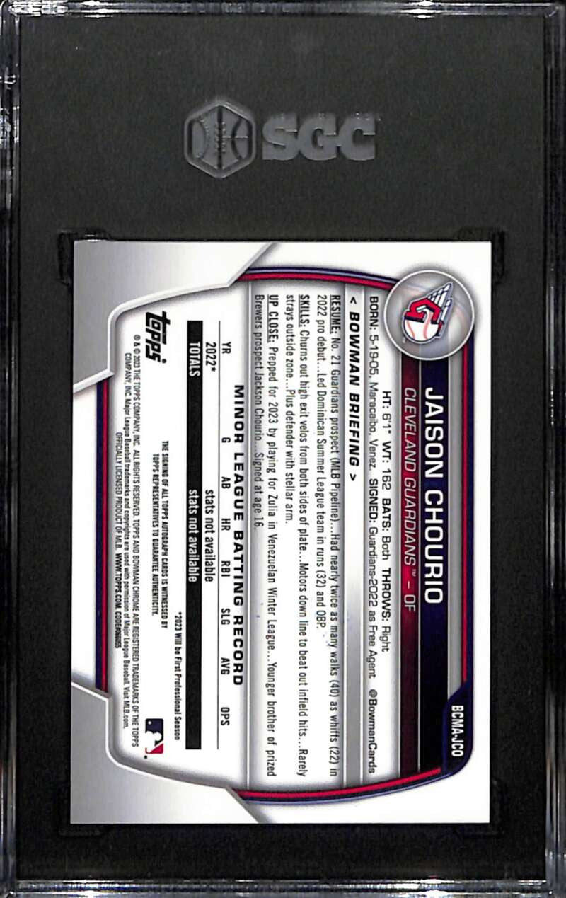 2023 Bowman Chrome Mega Box Autographs Jaison Chourio Rookie Auto SGC 9.5 MT+ 10