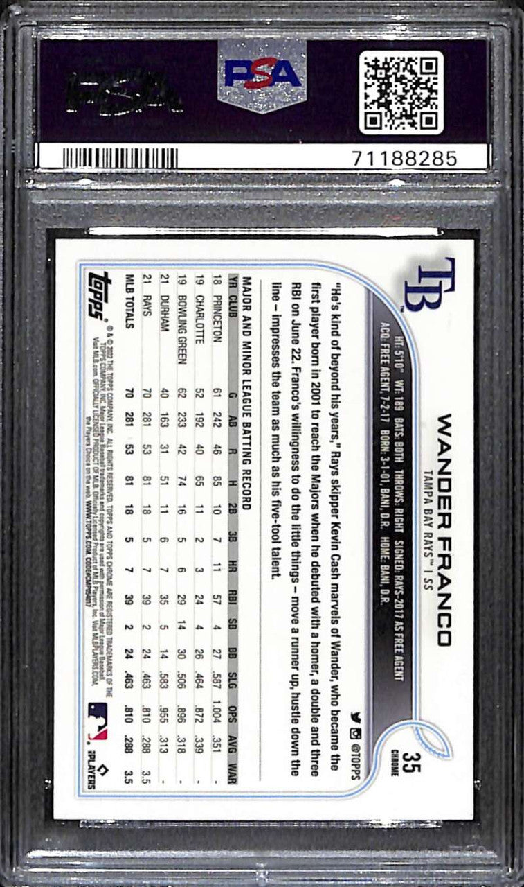 SOLD 152677 2022 Topps Chrome Photo Variations 35 Wander Franco Catching Ball Rookie PSA 10