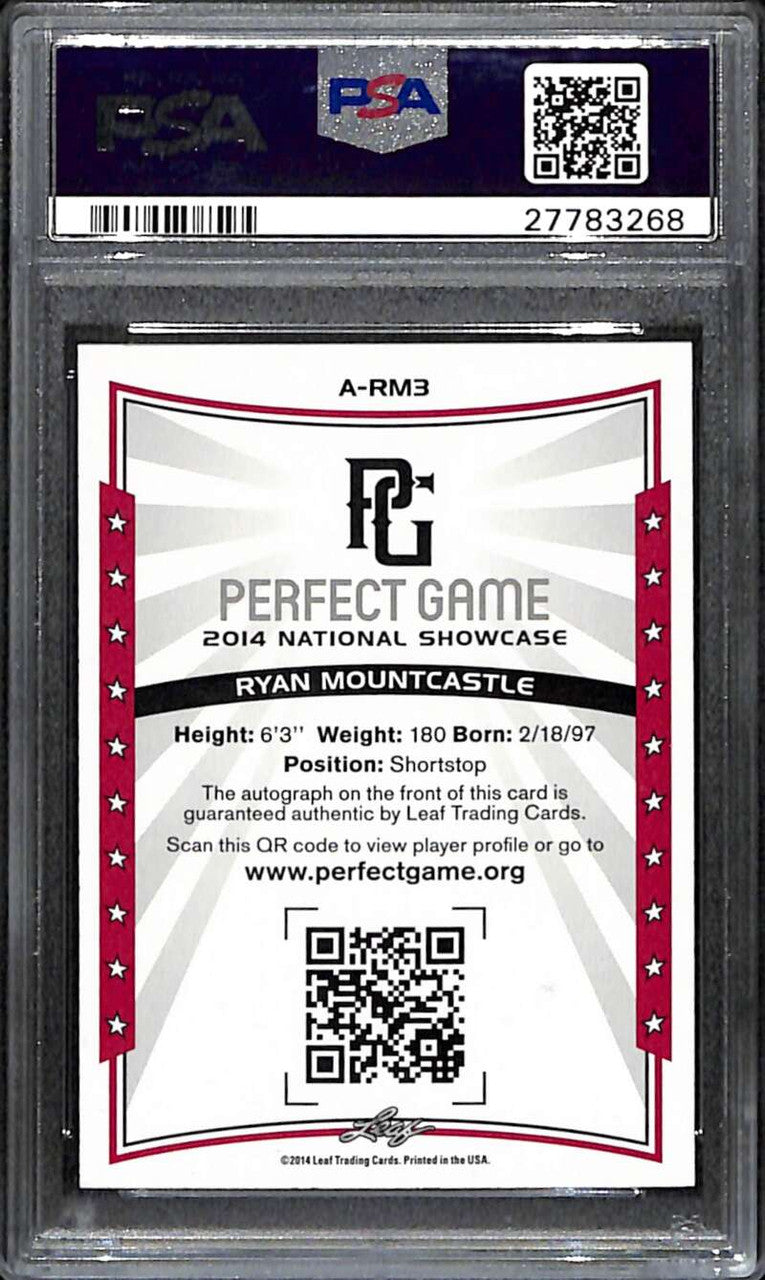 2014 Leaf Perfect Game Showcase Autographs Ryan Mountcastle RC Auto 4/5 PSA 9