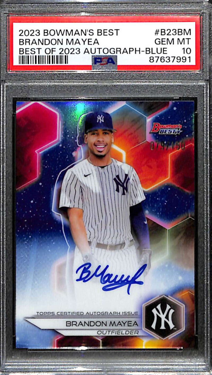 2023 Bowman's Best Autographs Blue Refractor Brando Mayea RC Auto 79/150 PSA 10