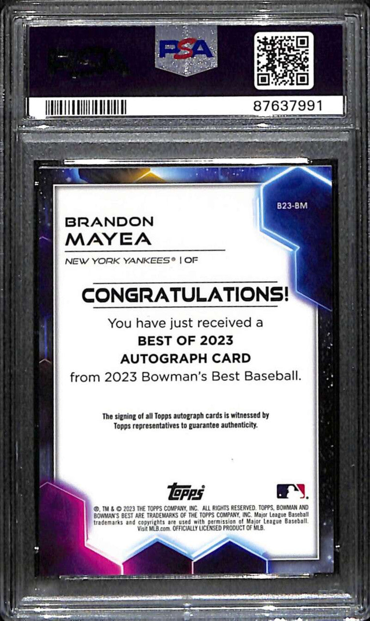 2023 Bowman's Best Autographs Blue Refractor Brando Mayea RC Auto 79/150 PSA 10