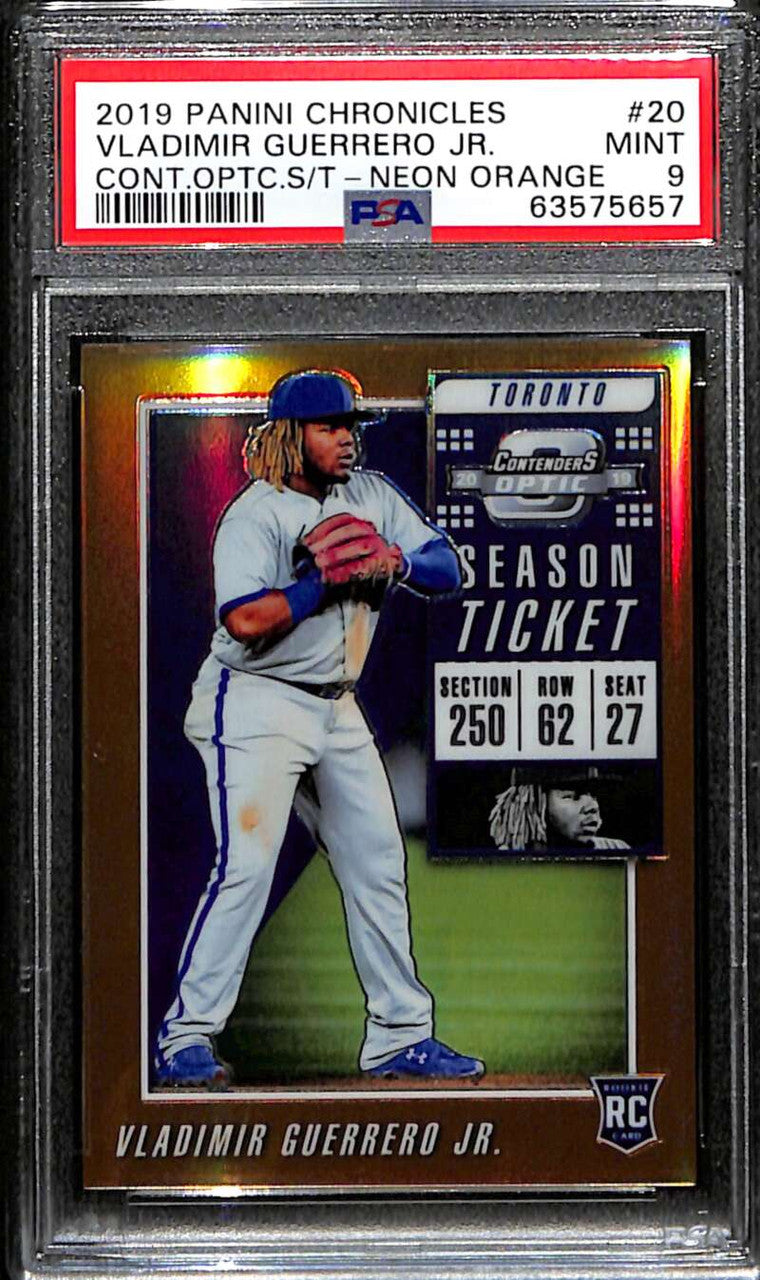 2019 Panini Contenders Optic Neon Orange Vladimir Guerrero Jr. Rookie 8/17 PSA 9