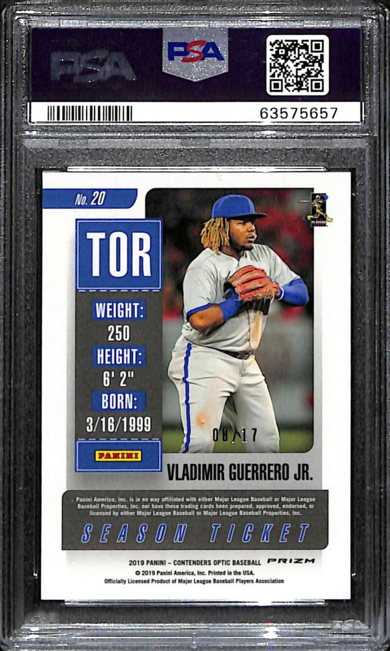 2019 Panini Contenders Optic Neon Orange Vladimir Guerrero Jr. Rookie 8/17 PSA 9