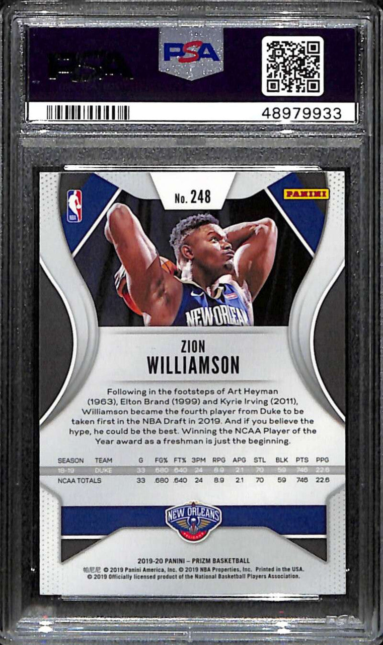 2019-20 Panini Prizm 248 Zion Williamson Rookie PSA 10 GEM MT