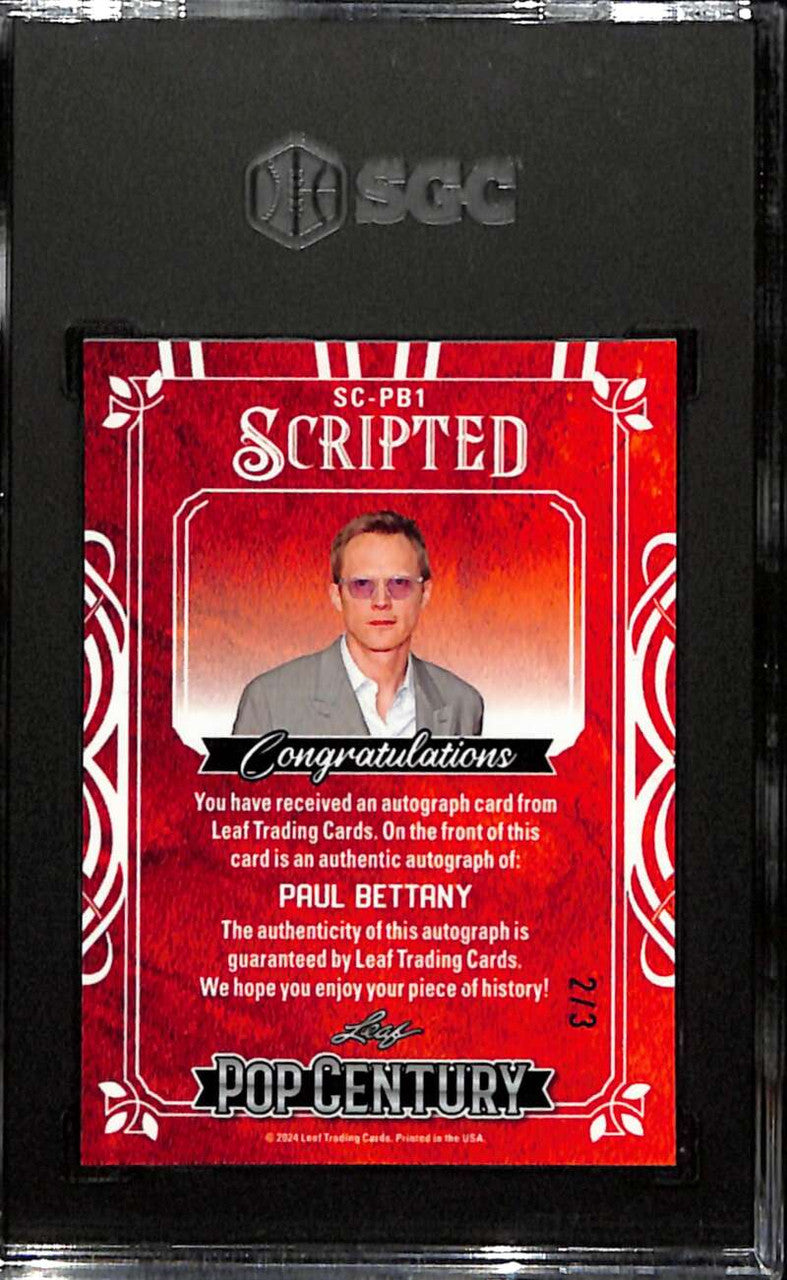 2024 Leaf Pop Century Metal Scripted Autographs Red Paul Bettany Auto 2/3 SGC 9