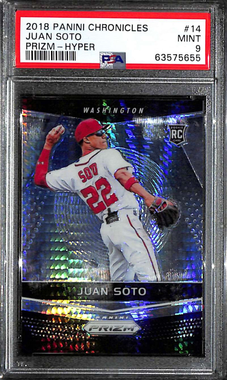 2018 Panini Prizm Hyper Refractor 14 Juan Soto Rookie 188/299 PSA 9 MINT