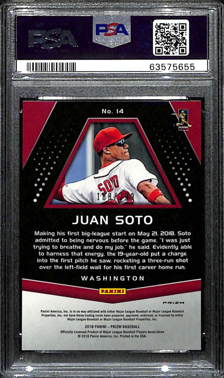 2018 Panini Prizm Hyper Refractor 14 Juan Soto Rookie 188/299 PSA 9 MINT