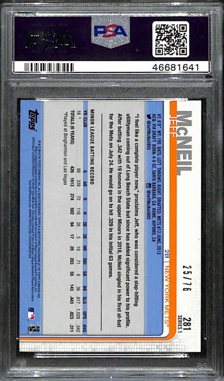 2019 Topps Independence Day 281 Jeff McNeil Rookie 25/76 PSA 9 MINT