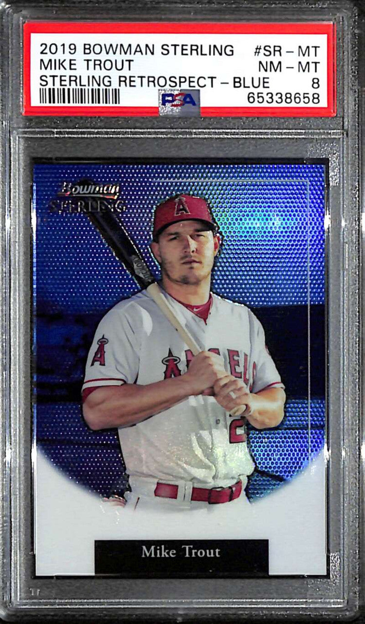 2019 Bowman Sterling Retrospect Blue Refractor SRMT Mike Trout 14/25 PSA 8 NM-MT