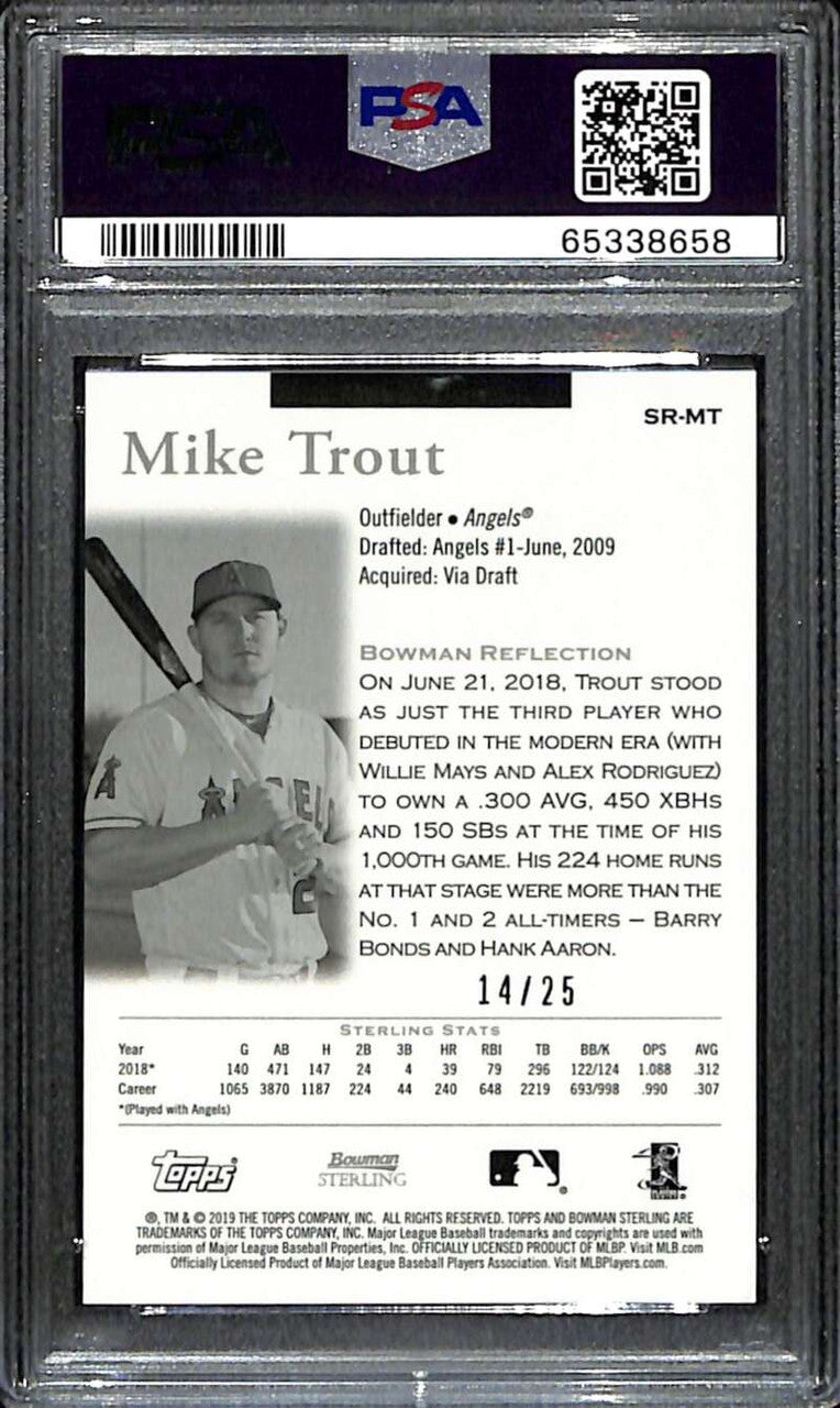 2019 Bowman Sterling Retrospect Blue Refractor SRMT Mike Trout 14/25 PSA 8 NM-MT