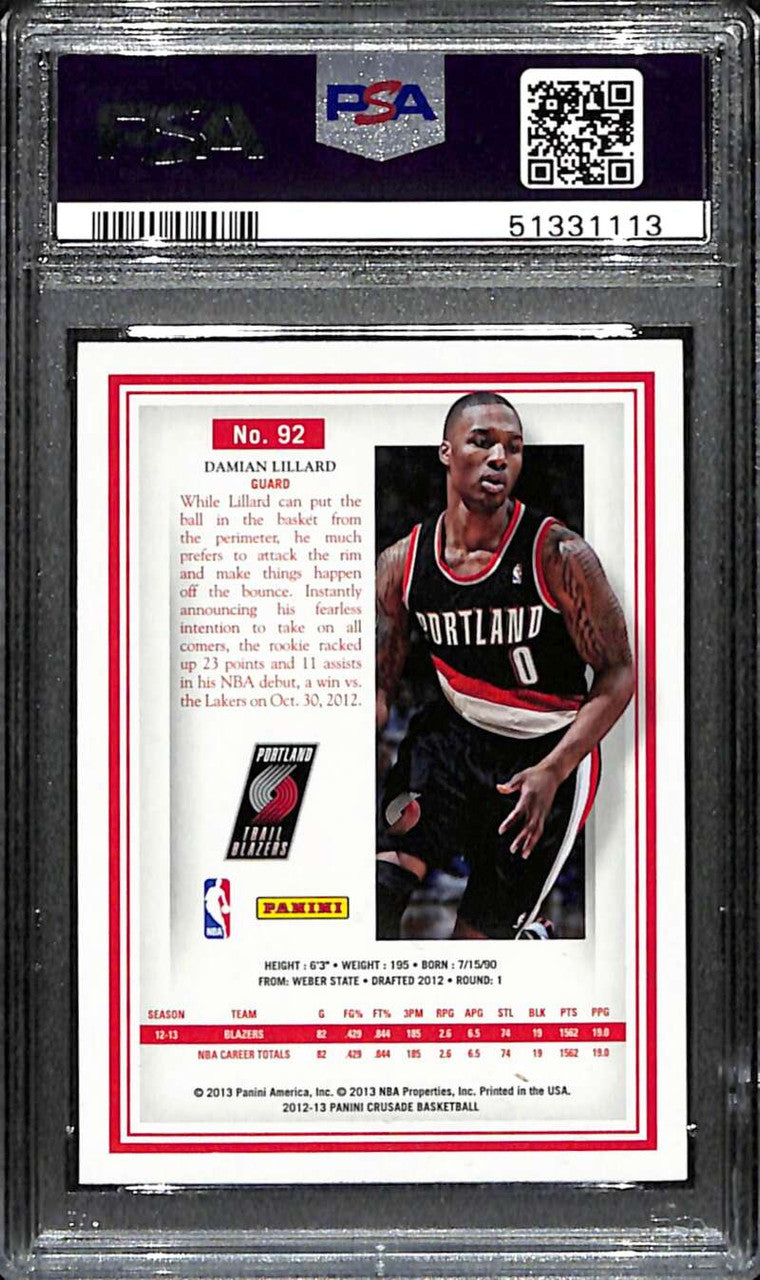 SOLD 152862 2012-13 Panini Crusade 92 Damian Lillard Rookie PSA 10 GEM MT 51331113