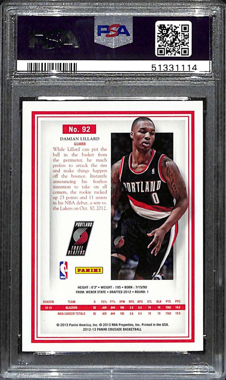2012-13 Panini Crusade 92 Damian Lillard Rookie PSA 10 GEM MT 51331114