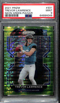 2021 Panini Prizm Prizms Neon Green Pulsar 331 Trevor Lawrencee Rookie PSA 9