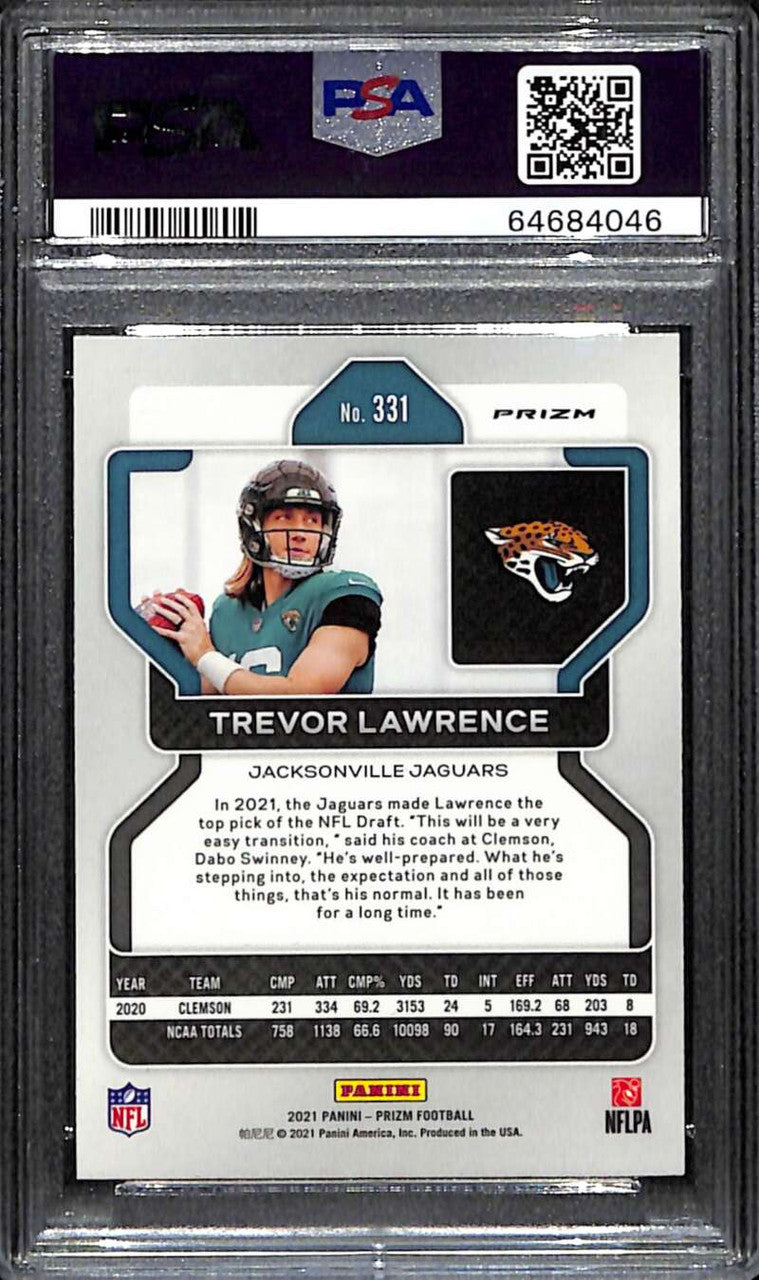 2021 Panini Prizm Prizms Neon Green Pulsar 331 Trevor Lawrencee Rookie PSA 9
