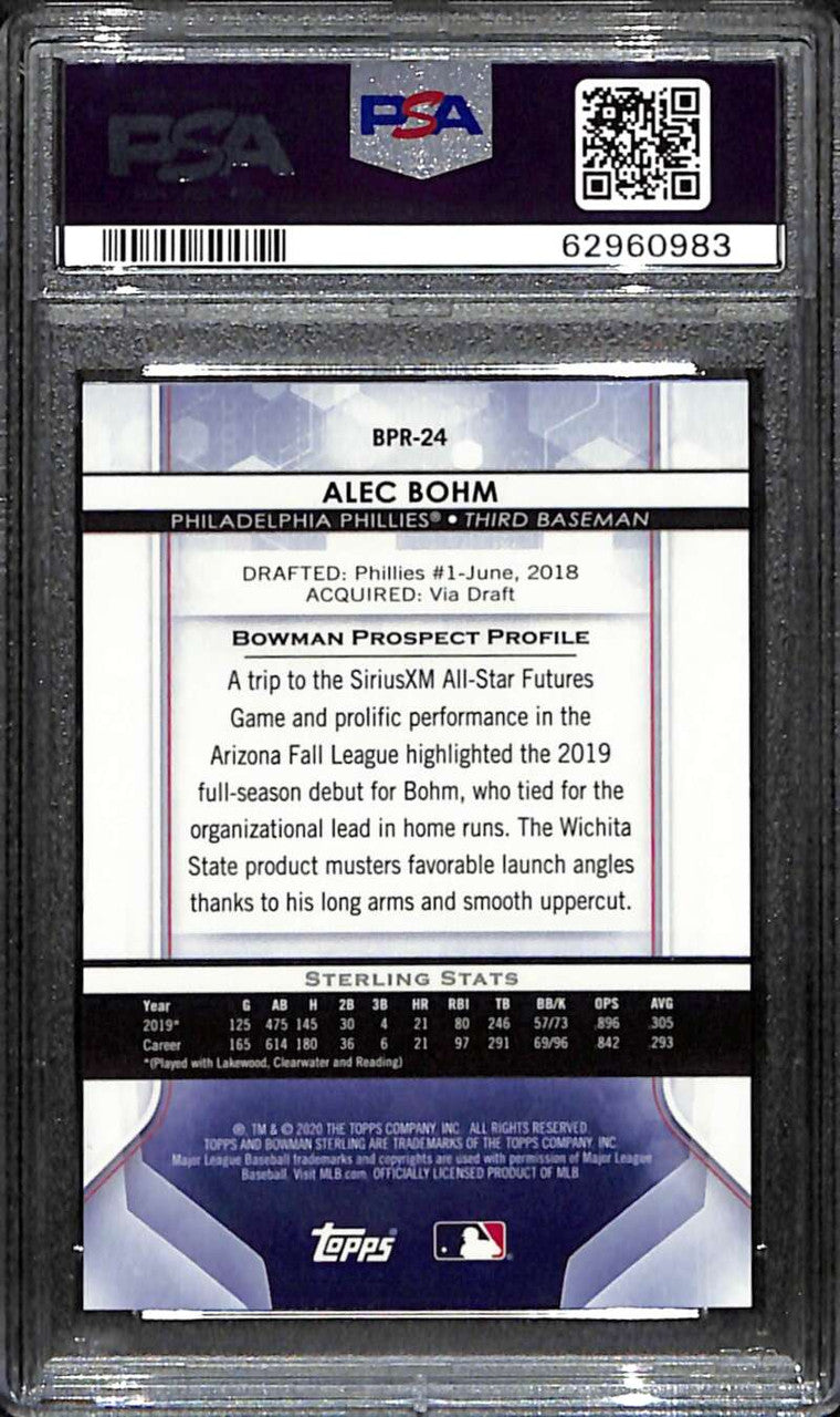 2020 Bowman Sterling Prospects Black Atomic Refractor Alec Bohm Rookie /10 PSA 9