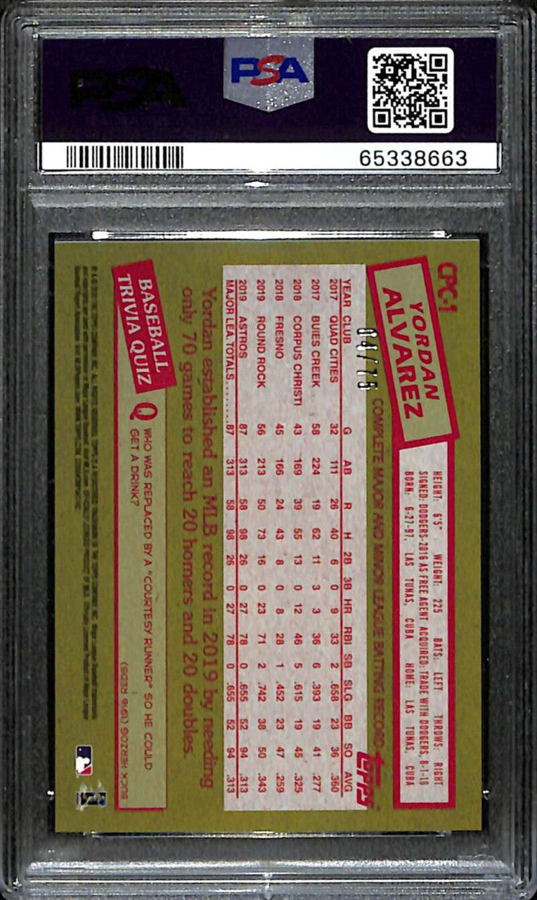 SOLD 152987 2020 Topps '85 Silver Pack Chrome Purple Refractor Yordan Alvarez RC 4/75 PSA 9