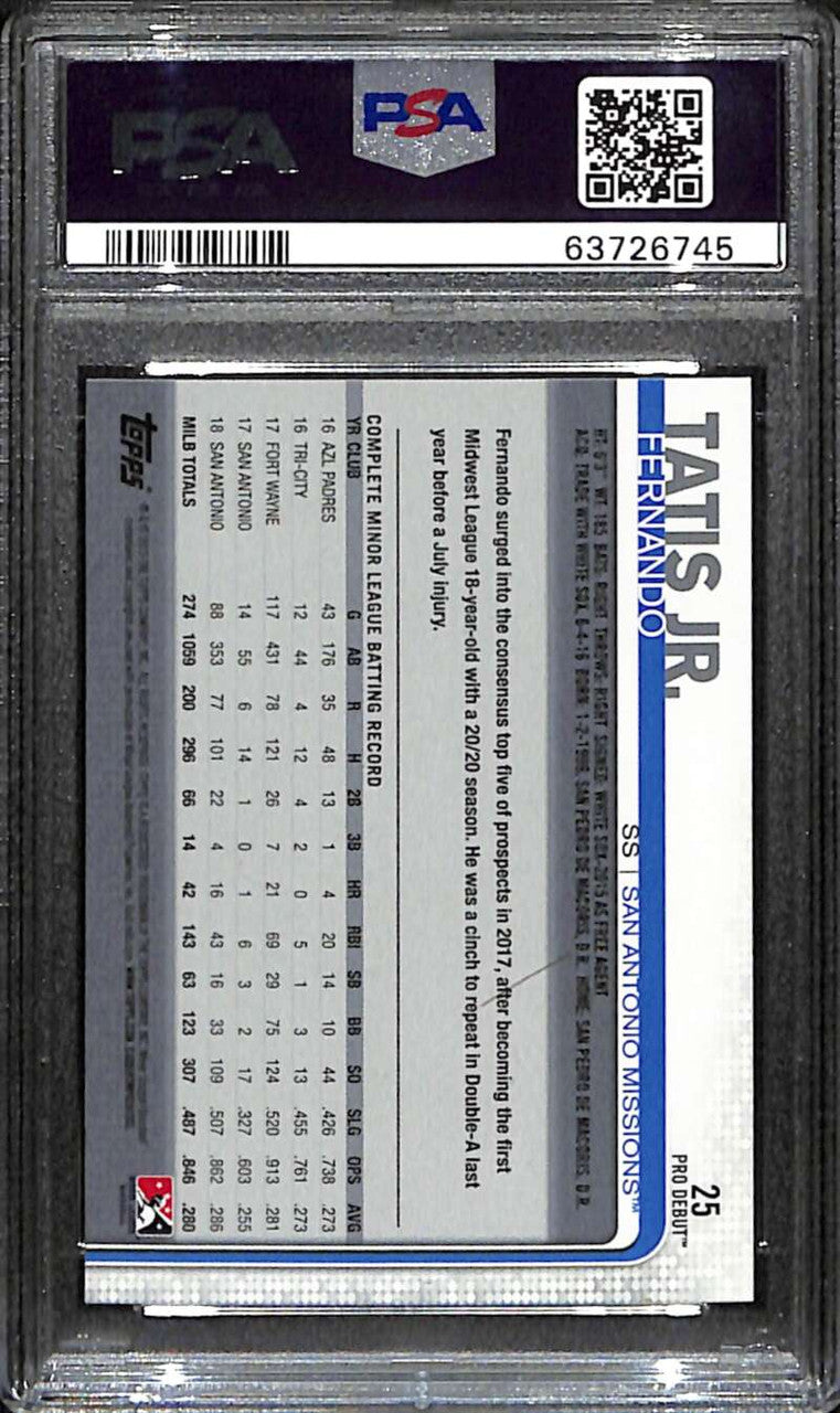 2019 Topps Pro Debut Image Variations 25 Fernando Tatis Jr. Running PSA 10 GEM