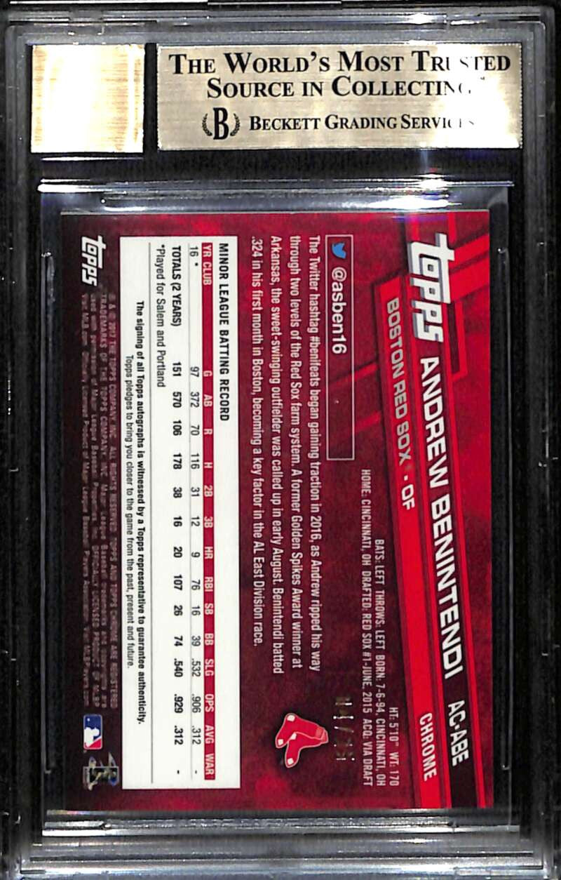 2017 Topps Chrome Sapphire Orange Refractor Benintendi Rookie Auto 4/25 BGS 9.5