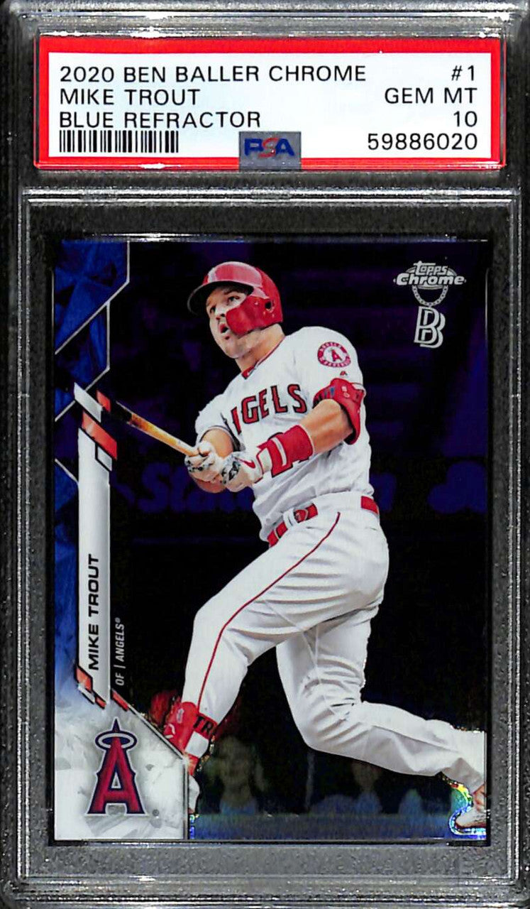 2020 Topps Chrome Ben Baller Blue Refractor 1 Mike Trout 50/75 PSA 10 GEM MT