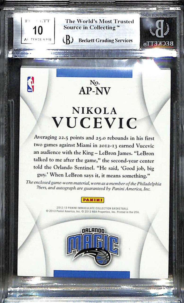 2012-13 Immaculate Autographs Red Nikola Vucevic Rookie Patch Auto 13/25 BGS 8.5