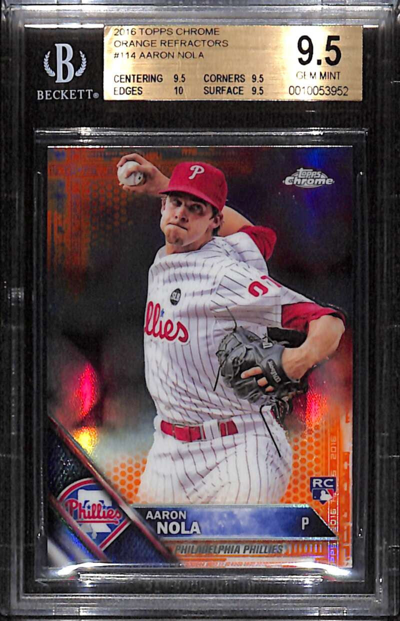 2016 Topps Chrome Orange Refractor 114 Aaron Nola Rookie 20/25 BGS 9.5 GEM MINT