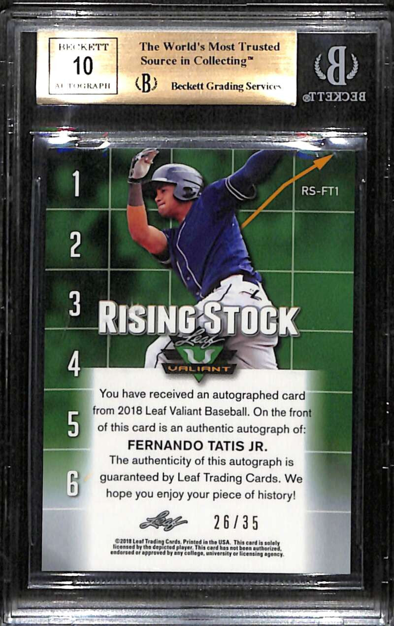 2018 Leaf Valiant Rising Stock Orange Fernando Tatis Rookie Auto 26/35 BGS 9.5