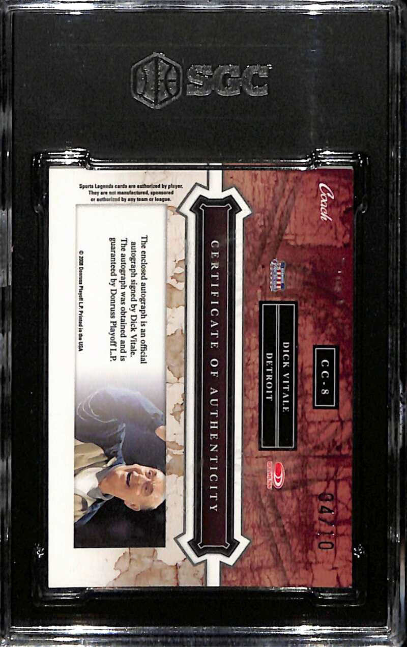 2008 Donruss Legends Certified Cuts Dick Vitale Slap A Lapper Auto 4/10 SGC 9 MT