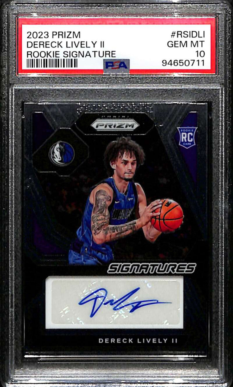 2023-24 Panini Prizm Rookie Signatures 34 Dereck Lively II Rookie Auto PSA 10