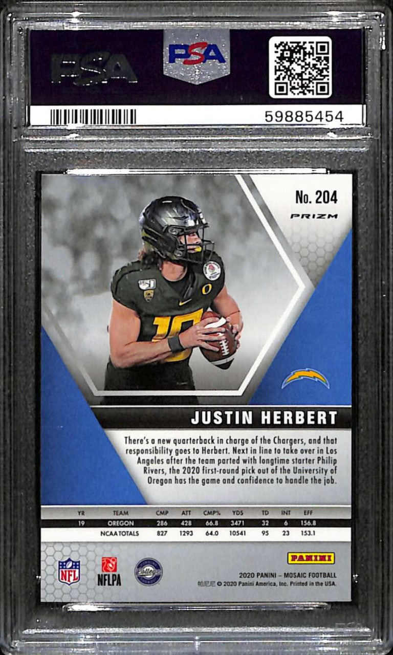 2020 Panini Mosaic Rookie Variations 204 Justin Herbert Rookie SP PSA 10 GEM MT