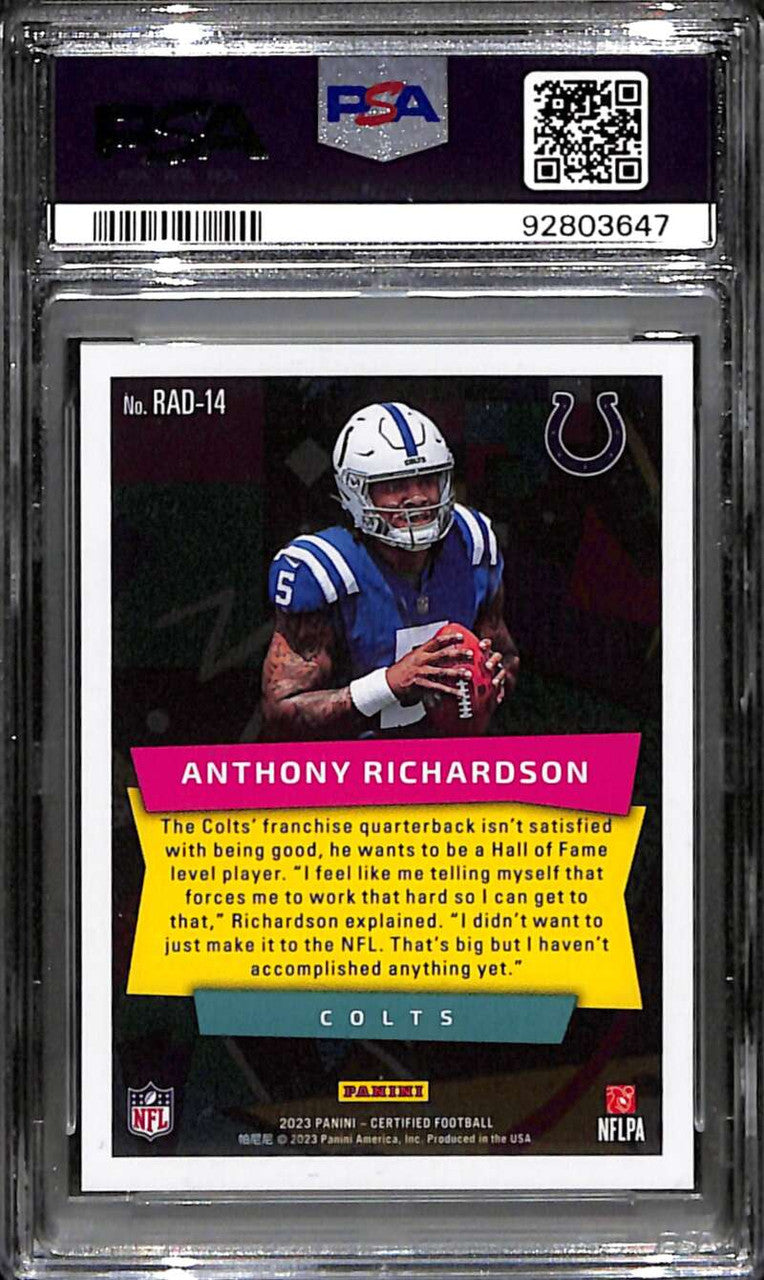 2023 Certified Radical Rookies 14 Anthony Richardson Rookie PSA 9 MINT