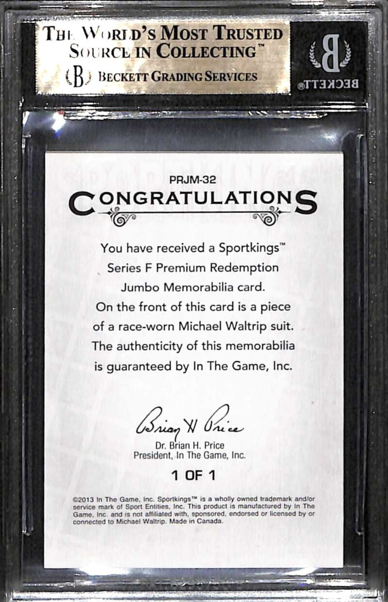 2013 Sportkings Premium Redemption Michael Waltrip Jumbo Patch 1/1 BGS 9.5 GEM