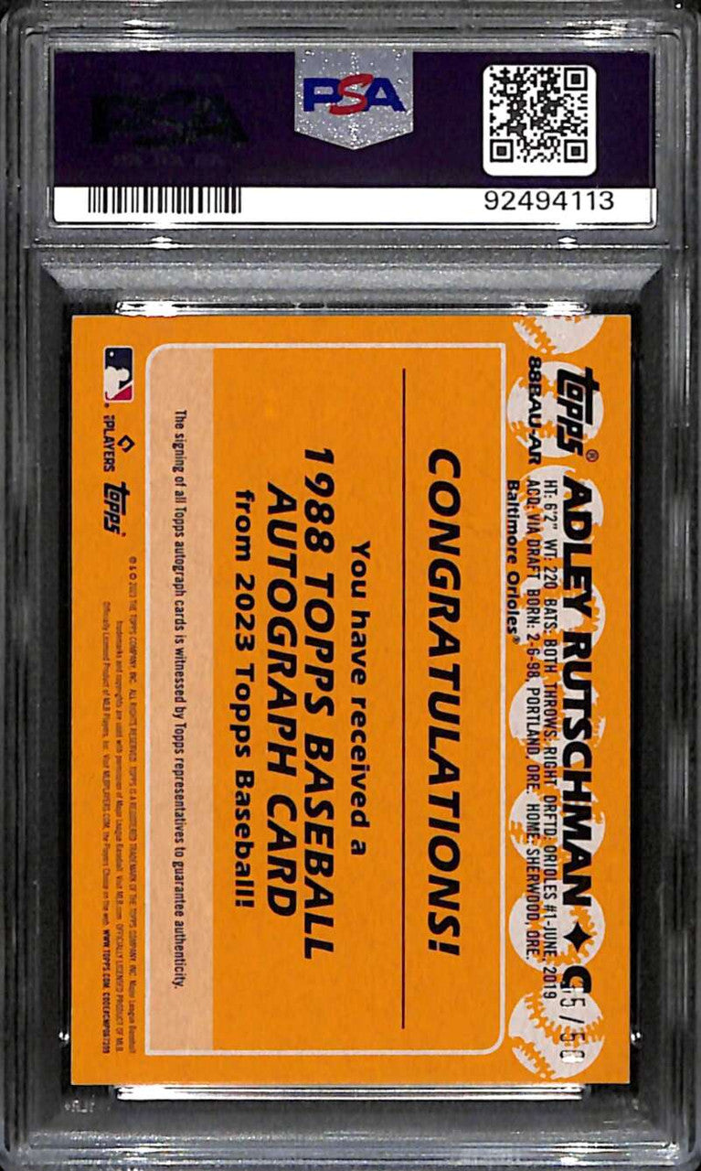 2023 Topps Update '88 Autographs Gold Adley Rutschman Rookie Auto 35/50 PSA 8