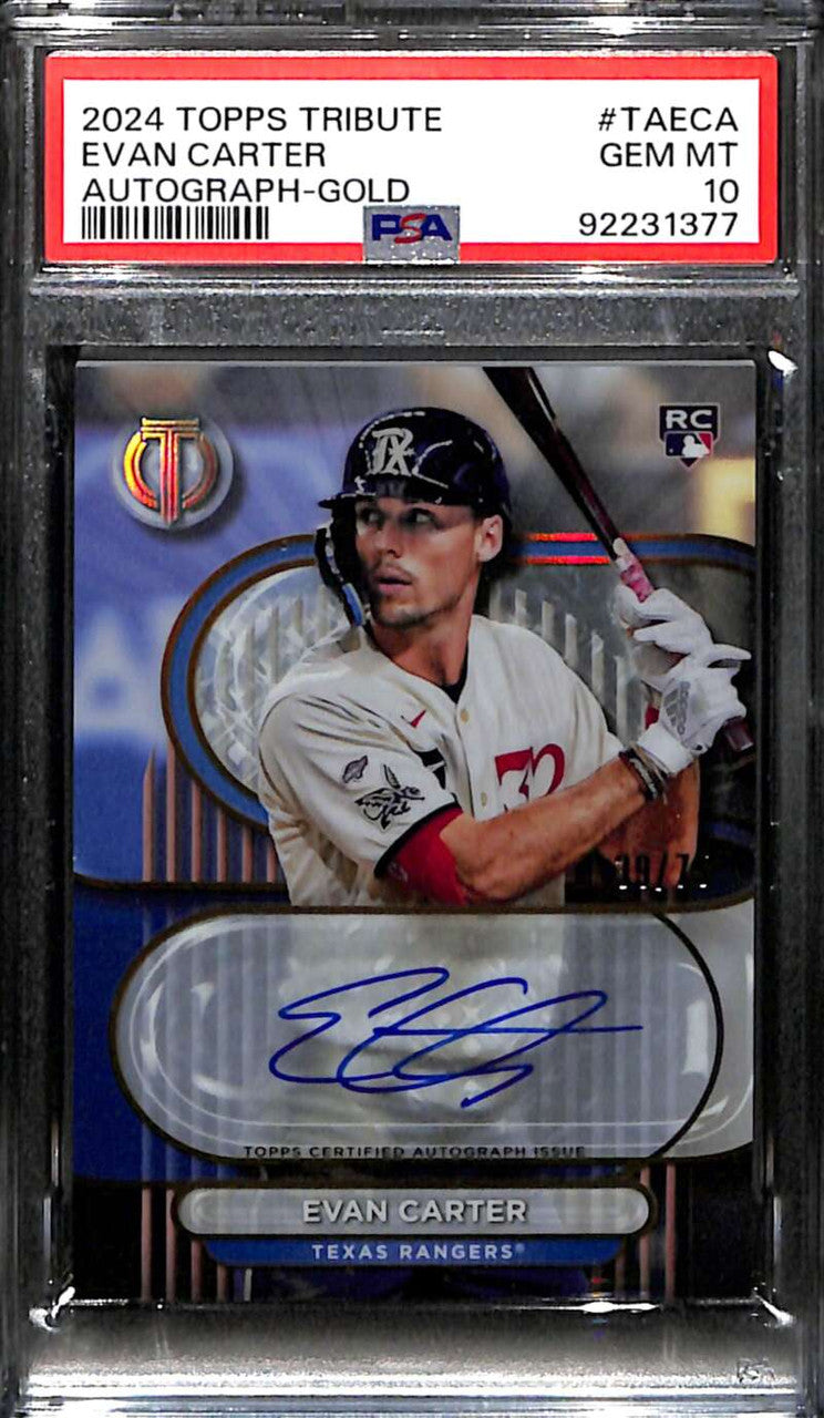 2024 Topps Tribute Autographs Gold TAECA Evan Carter Rookie Auto 39/75 PSA 10
