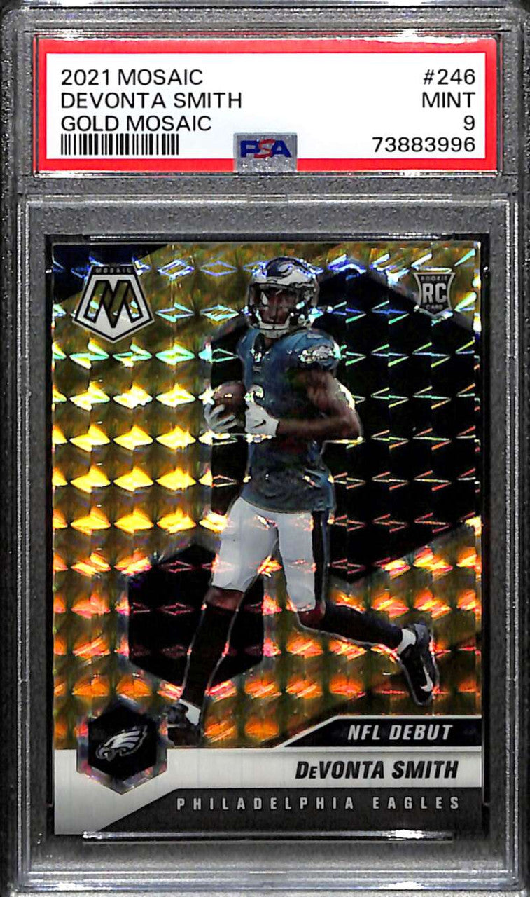 2021 Panini Mosaic Mosaic Gold Refractor 246 DeVonta Smith DEB Rookie 1/10 PSA 9